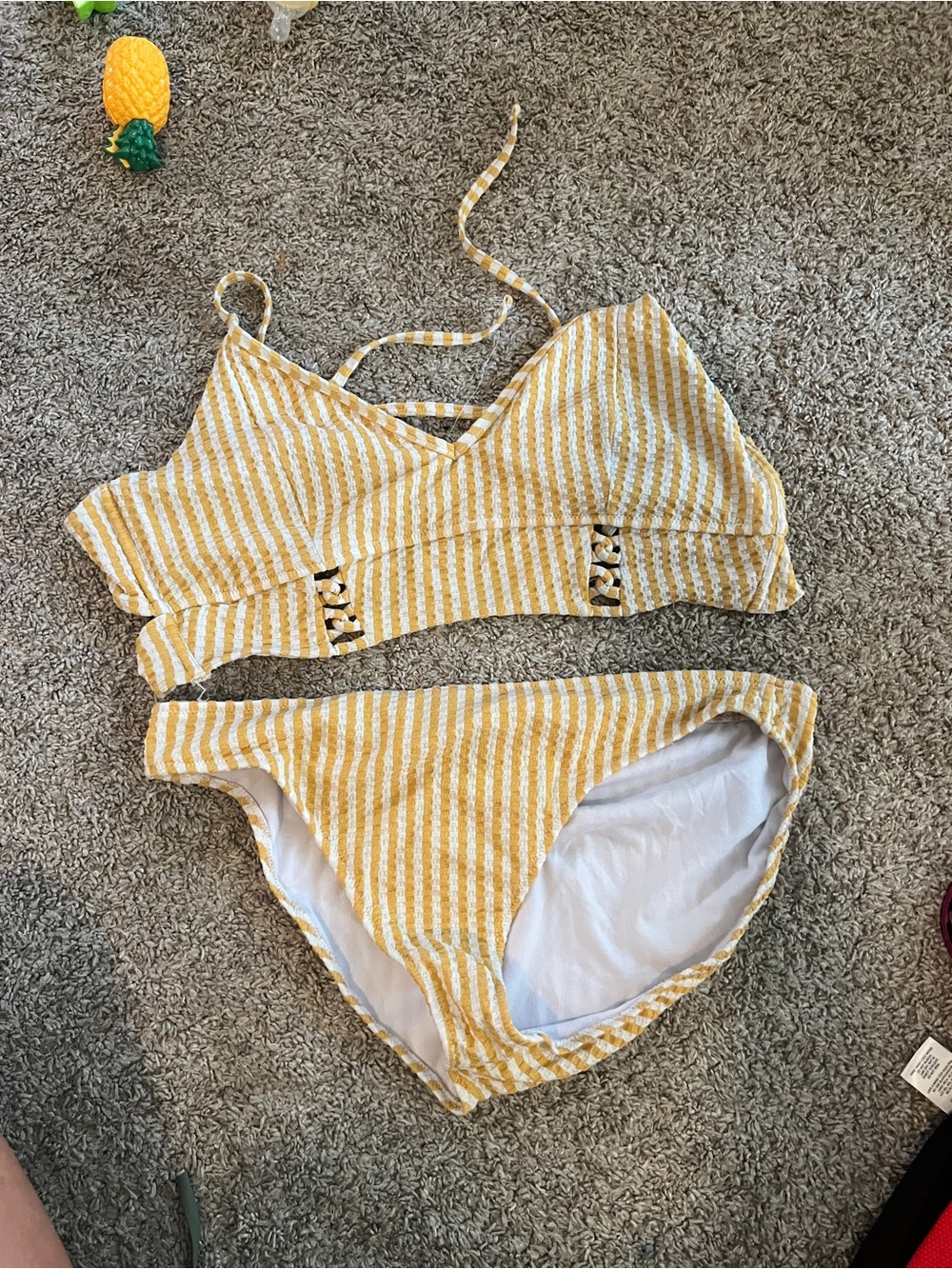 Yellow & White Striped Two-Piece Bikini Set